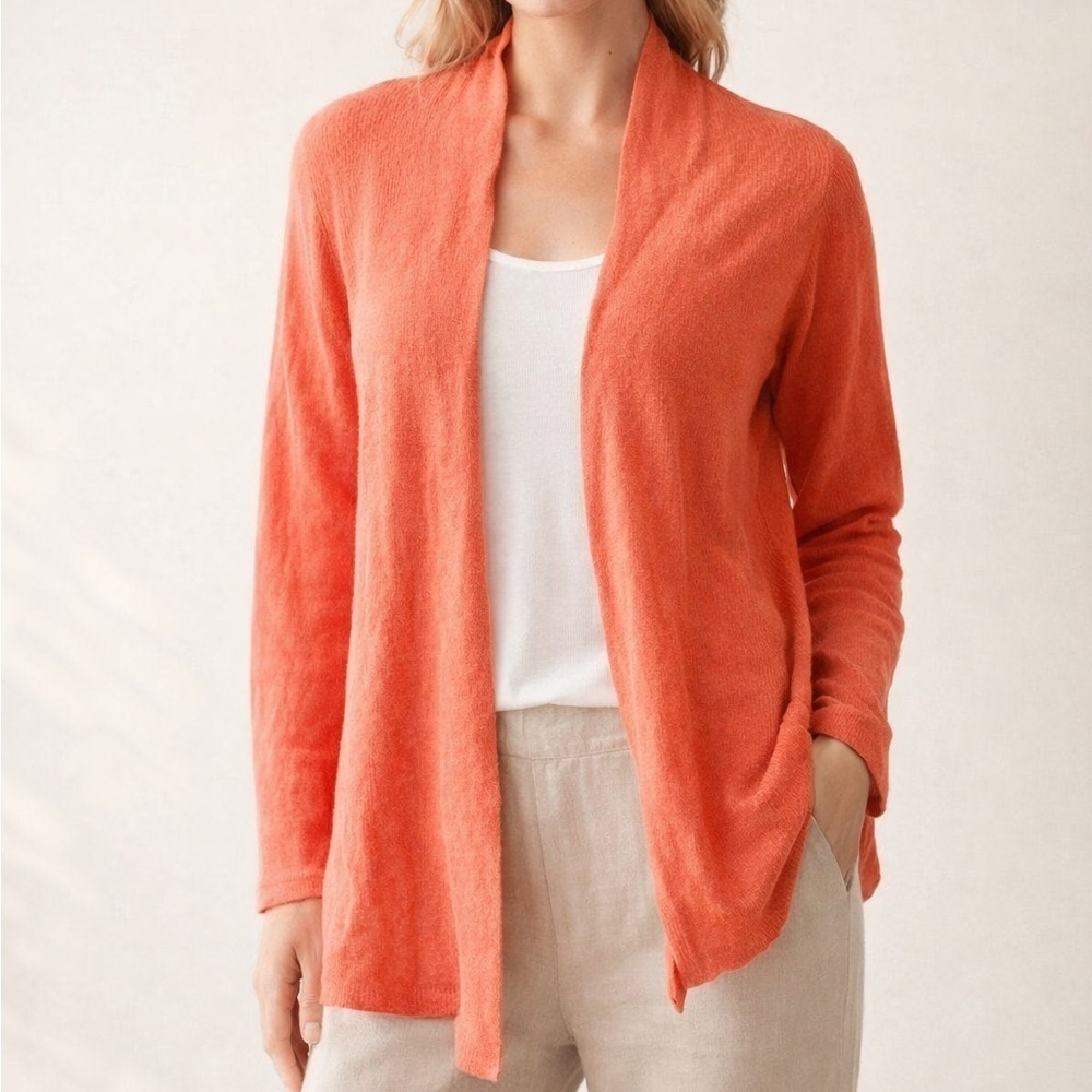 J. McLaughlin Orange Linen Blend Shawl Collar Open Cardigan Sweater S Coastal